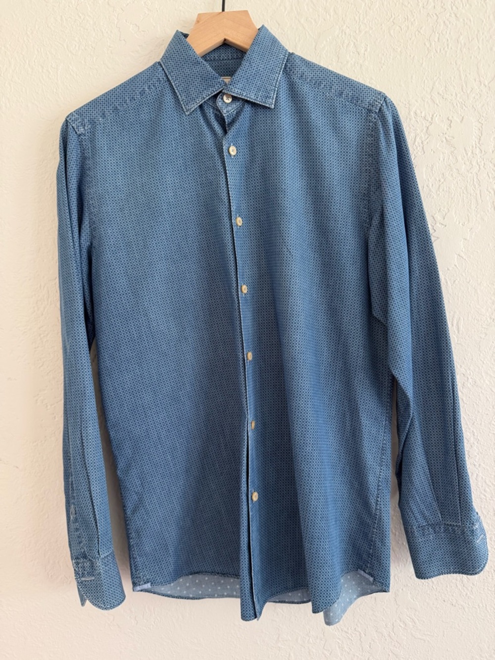 Xacus Blue Micro-Pattern Dress Shirt